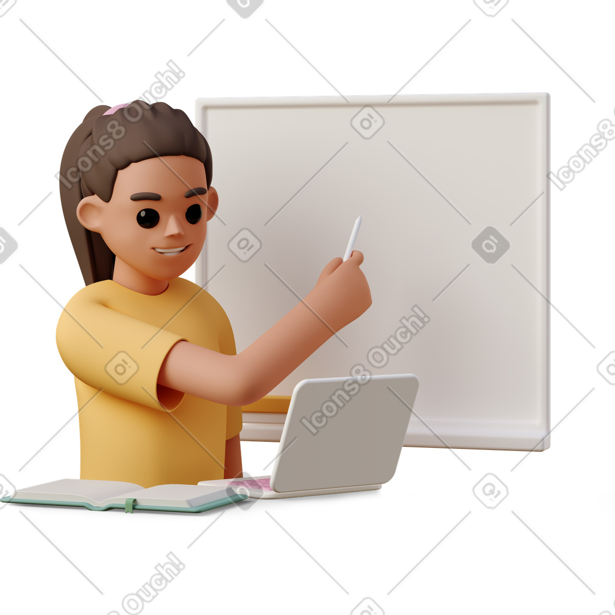 Young woman giving online lesson education illustration clipart PNG vector graphics