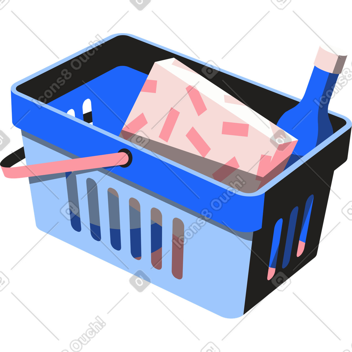Supermarket shopping cart with purchases inside illustration in Editorial style download in PNG, SVG