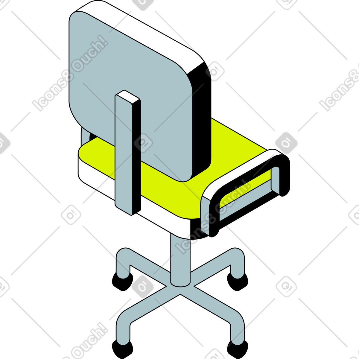 Computer chair on wheels illustration in Isometric style download in PNG, SVG