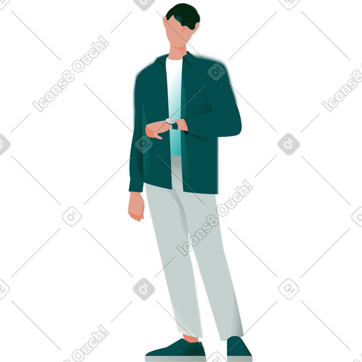 Junger mann, der auf seine uhr schaut-Illustration im Office-Stil als Download in PNG, SVG