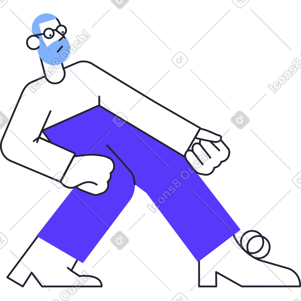 下载 Pablita 风格的 Bearded man in blue pants is pulling something 插画，支持 PNG、SVG 格式