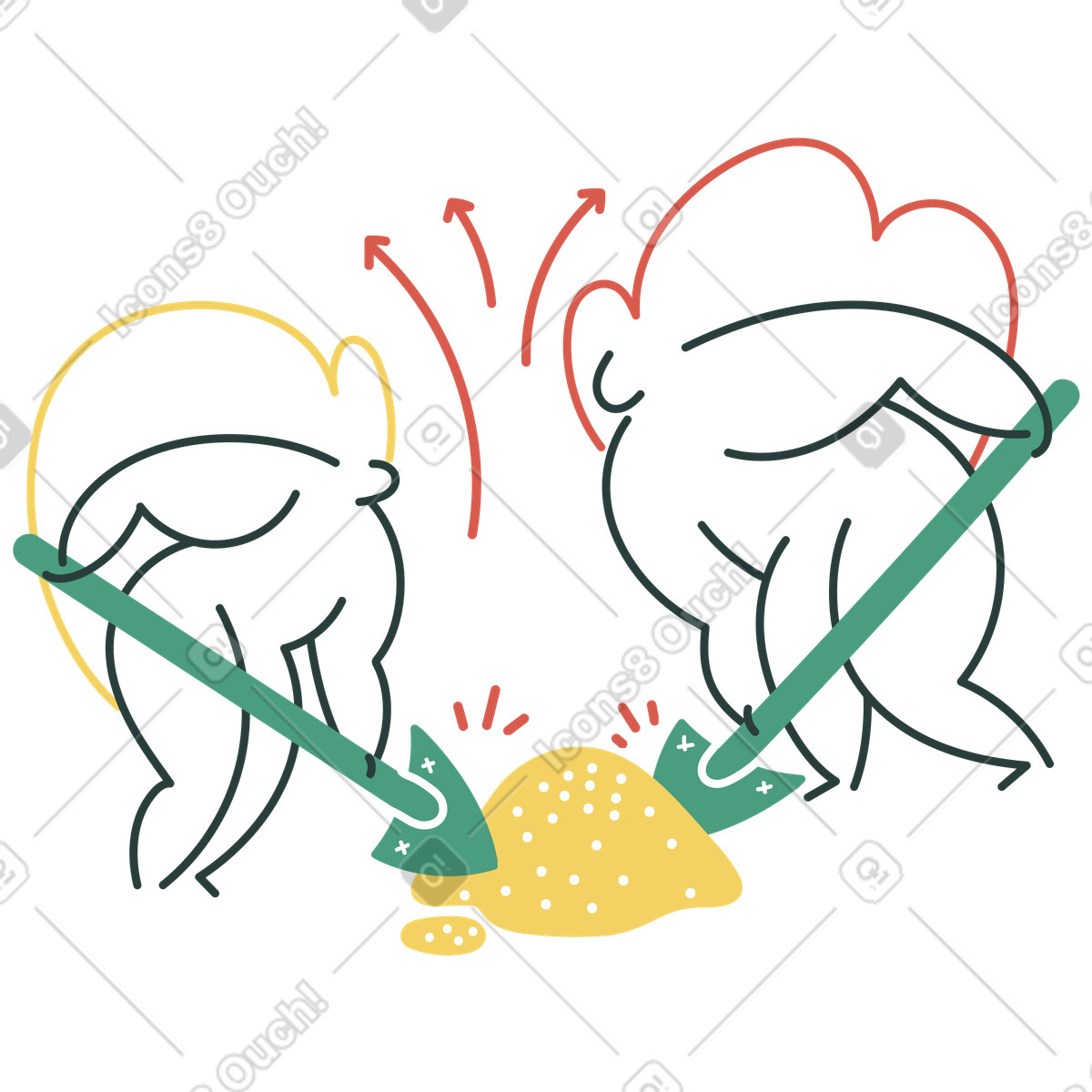 Women with shovels digging the ground illustration in Macaroni style download in PNG, SVG