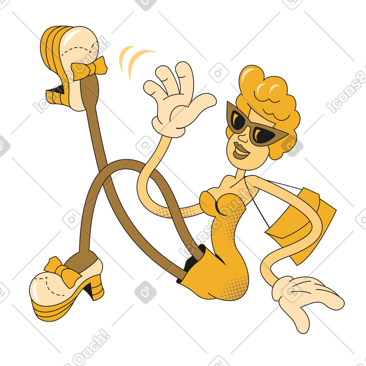Ilustração de Mulher glamorosa óculos acenando olá em no estilo Rubber para baixar em PNG, SVG
