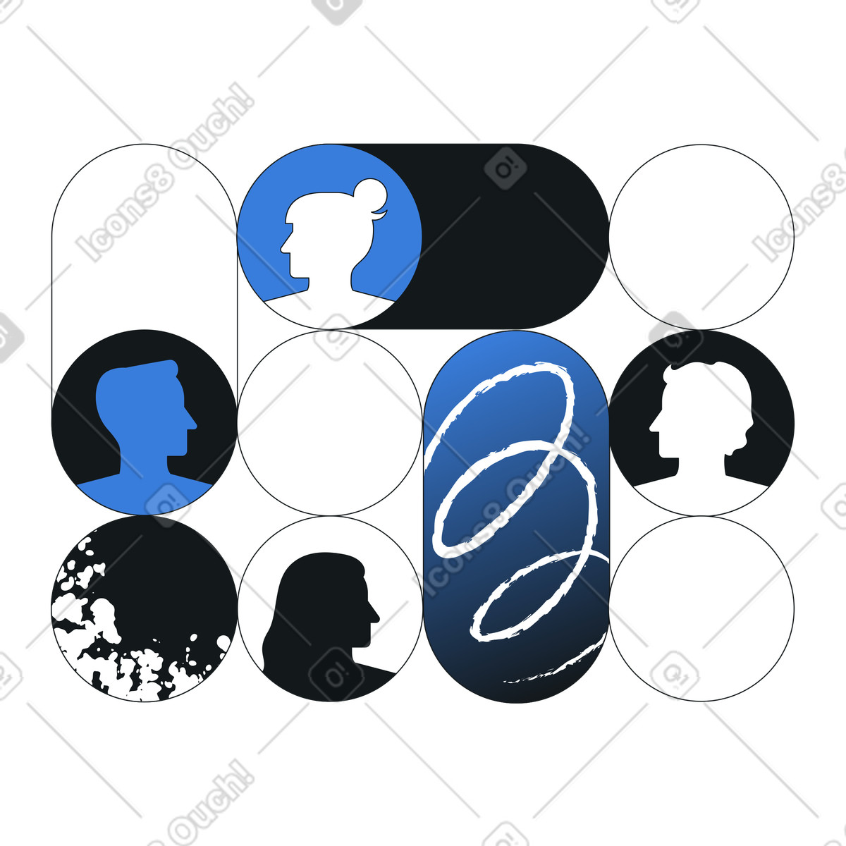 Ilustração de Abstract users icons in geometric layout, Virtual coworking and collaboration em no estilo Midnight para baixar em PNG, SVG