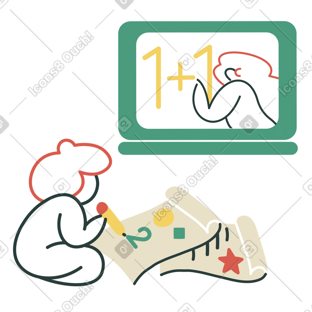 Ilustración Clase de matemáticas en línea para niños estilo Macaroni a descargar PNG y SVG
