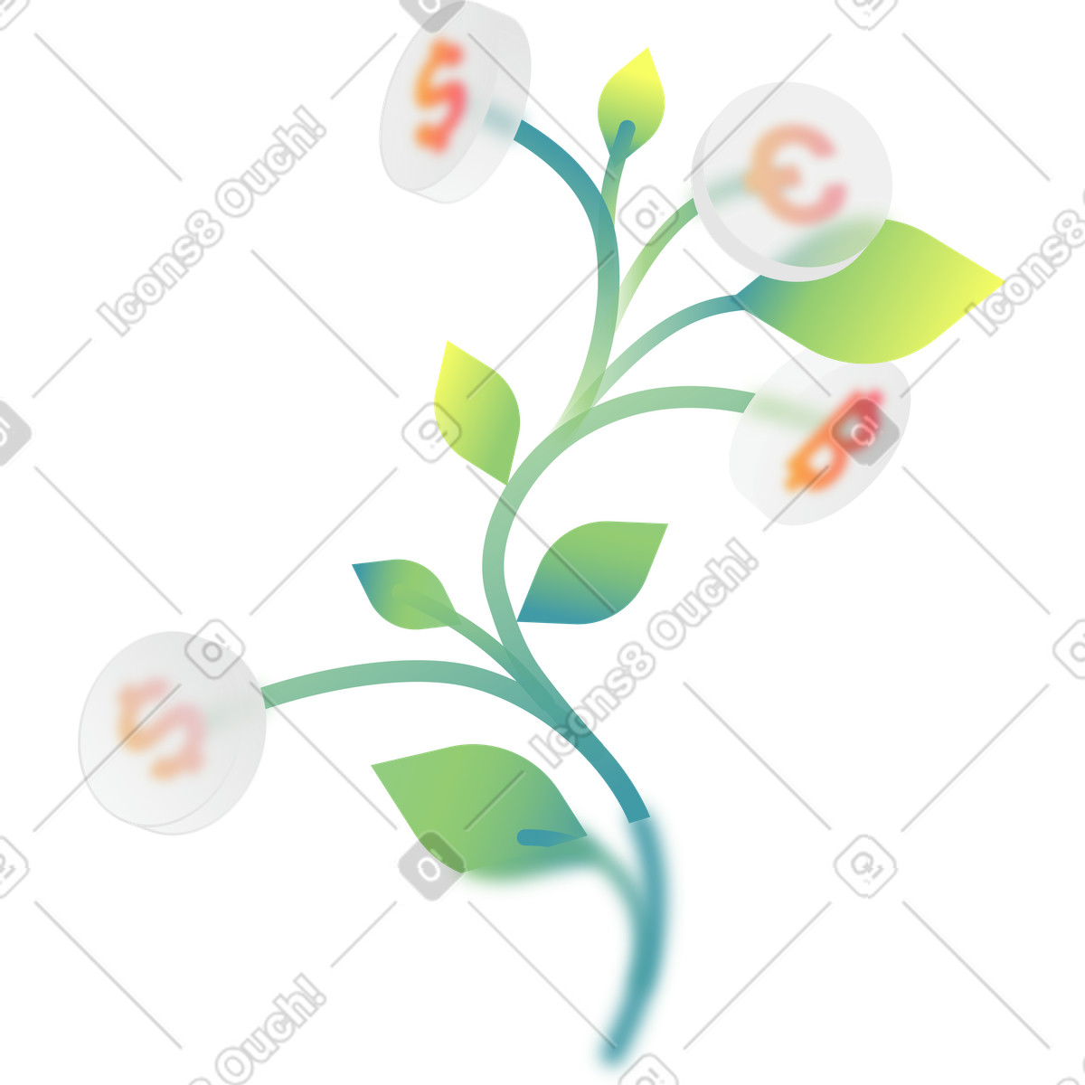 下载 Morphis 风格的 不同货币的摇钱树 插画，支持 PNG、SVG 格式