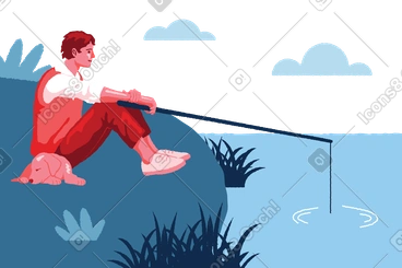 Man fishing at the pond PNG, SVG