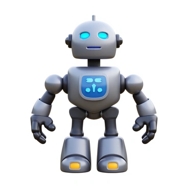 A small robot toy with a shiny metallic finish. The robot features interchangeable limbs that can be swapped out easily, showcasing a variety of shapes and colors. Each limb has a distinct design, including one that resembles a claw and another that looks like a wheel. The robot is equipped with blinking LED eyes that light up in different colors. It has a small control panel on its chest displaying programmable functions. The toy stands on a smooth surface, ready for play.