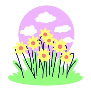 A field of daffodils stands tall, their vibrant yellow blooms stretching upwards. The flowers are clustered closely together, creating a dense display. Above them, a bright sky stretches wide, scattered with fluffy clouds that float gently. The sunlight casts soft shadows on the ground, enhancing the shape of the daffodils and the texture of the surrounding grass. The scene captures the essence of spring, with the flowers seemingly reaching towards the sky.