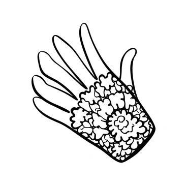 A close-up of a delicate hand wearing an intricately designed lace glove