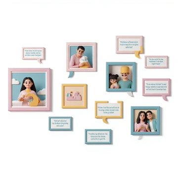 A colorful wall adorned with multiple framed testimonials and photographs. Each frame has a different design, showcasing visually varied colors and styles. The testimonials feature quotes from satisfied customers, displayed in legible text. The photographs capture happy customers interacting with the shop's products, with smiles on their faces. The wall serves as an engaging backdrop, highlighting the positive experiences of the customers.