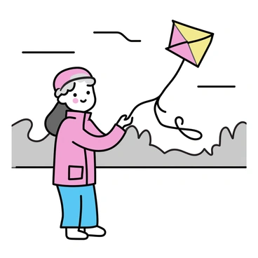 A person wearing a bright red jacket and a woolen hat stands in a snowy field. They are holding a colorful, triangular kite with a long tail that flutters in the cold wind. The ground is covered in a thick layer of snow, and there are snow-covered trees in the background. The sky is overcast with grey clouds, suggesting a chilly atmosphere. The person's cheeks are rosy from the cold as they prepare to launch the kite into the air.