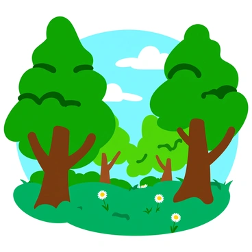 A vibrant forest scene on a breezy day, with tall, lush trees swaying gently. The green leaves flutter in the wind, revealing their bright underbelly. Sunlight filters through the branches, creating patches of light on the forest floor. Small gusts of air cause the leaves to dance, showcasing a lively sense of movement. A few scattered dandelions can be seen, their white tufts being carried away by the breeze.