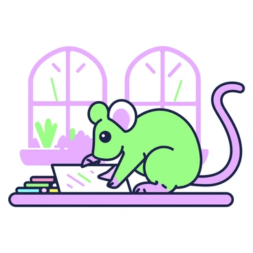 A mouse is sitting on a table, using its tail to draw a sketch on a piece of white paper. The mouse has large ears and bright eyes, and its tail is curled around as it makes smooth strokes on the paper. Beside the mouse, there is an assortment of colorful pencils scattered across the table. The background features a soft, blurred view of a cozy room with light streaming in through a window, illuminating the scene.