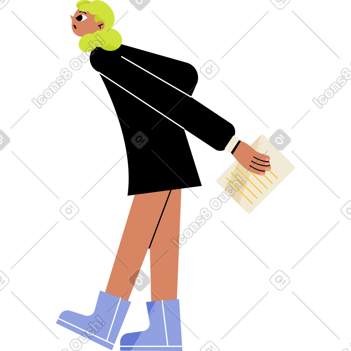 Ragazza in un abito nero con documento illustrazione stile Juicy scarica PNG, SVG