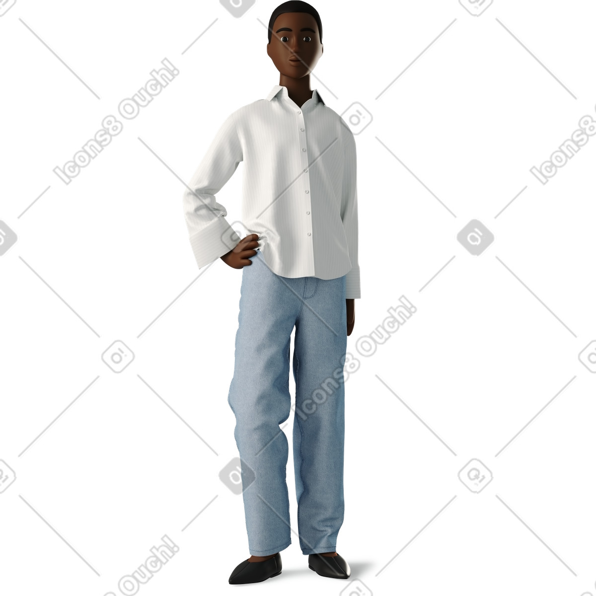 Illustration Black woman in white shirt standing dans le style 3D Business à télécharger aux formats PNG, SVG