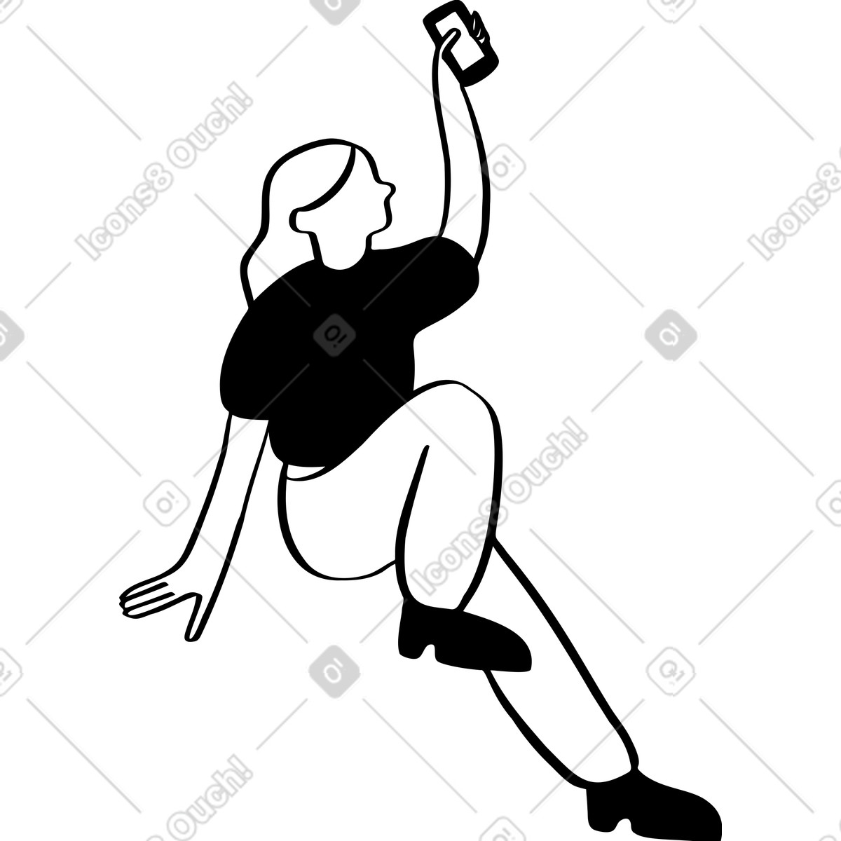Ilustración Mujer con un telefono en estilo Journal a descargar en PNG y SVG