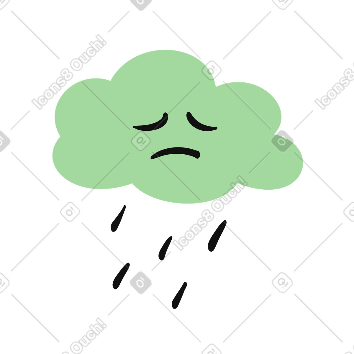 下载 Organic 风格的 Cloud sad face crying raindrops expressing depression and emotional weather 插画，支持 PNG、SVG 格式