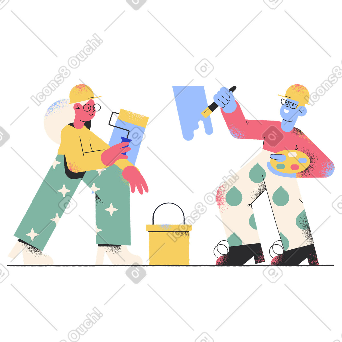 Ilustración Renovación de la casa con gente pintando paredes en estilo Pablo a descargar en PNG y SVG
