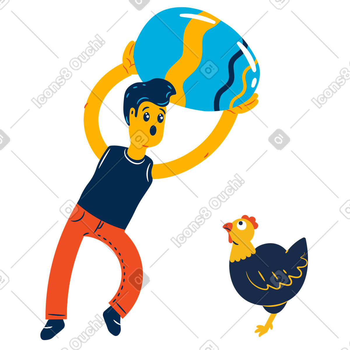Boy found a huge egg illustration in Flame style download in PNG, SVG