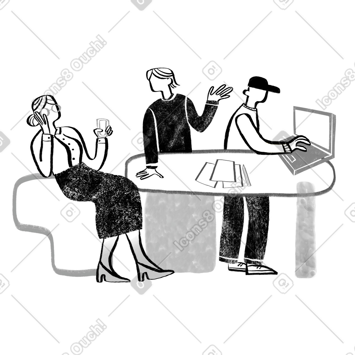 Ilustración Black and white coworkers in a office space en estilo Company descargar en PNG y SVG