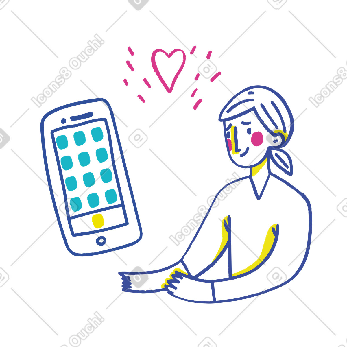 Illustration Femme discutant en ligne et recevant un like dans le style Lime à télécharger aux formats PNG, SVG
