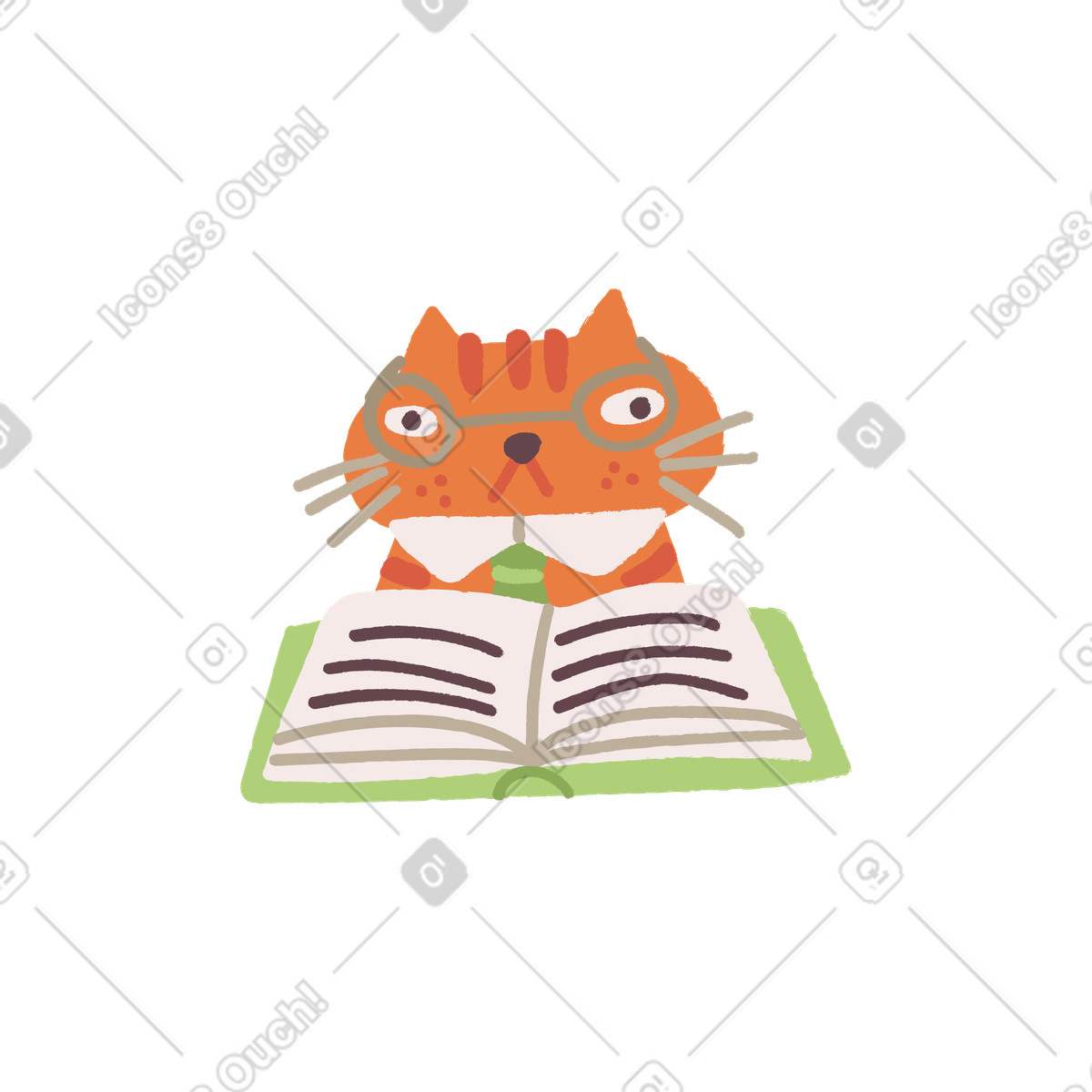 Illustration Chat avec livre dans le style Ginger Cat à télécharger aux formats PNG, SVG