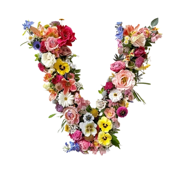 A letter 'V' made of colorful flowers - Initial style illustration