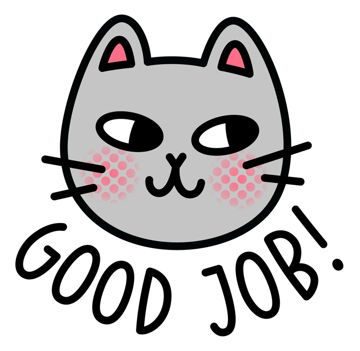 A sad gray cat face with pink cheeks - Purrfect style illustration