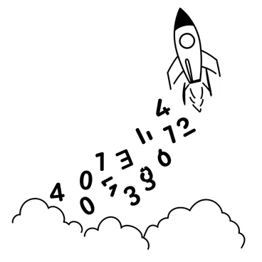 A rocket is ascending into the sky, its body sleek and streamlined, pointed upwards with a fiery exhaust at its base. The rocket is surrounded by a dynamic trail of numbers, each one representing a rising GPA, spiraling upward behind it. The sky is filled with clouds, and the rocket's ascent creates a sense of motion and progress. The numbers in the trail are varied in size and shape, creating a visual representation of achievement. The overall composition captures the excitement of education and academic success.