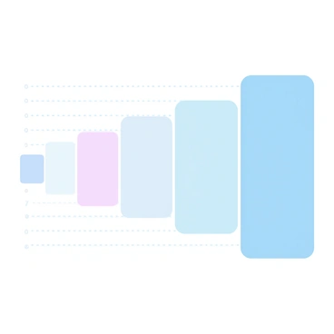 A chart displaying various sizes of illustration boards arranged in a grid format. Each board is shown with clear, labeled measurements next to it, indicating the dimensions. The boards are presented in gradient pastel colors, creating a harmonious visual effect. Each size is distinctly marked, with the smallest on one side and the largest on the opposite side, demonstrating a range from small to large.