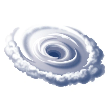 The center of a cyclone, known as the "eye," is depicted as a clear area with calm conditions. Surrounding this central region are multiple bands of swirling clouds, each varying in density and texture. The clouds spiral outward, showing a dynamic motion that conveys the intensity of the storm. The scene captures the contrast between the tranquil center and the chaotic, turbulent cloud formations that encircle it.