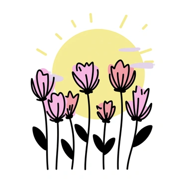 A group of bee balm flowers, characterized by their vibrant pink and red petals, stands tall in the foreground. The flowers are silhouetted against a bright orange sunset, creating a stark contrast. The sky is filled with various shades of orange, transitioning to soft yellows and hints of purple near the horizon. The scene captures the delicate details of the flowers while highlighting the warm glow of the setting sun.
