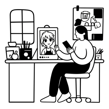 An artist sitting at a desk with a digital tablet in front of them is intently focused on refining an anime character illustration. The tablet displays a vibrant image of the character, complete with distinctive features such as large expressive eyes and elaborate hairstyles. Various sketching tools are scattered around the desk, alongside reference images pinned on a board nearby. The overall workspace has a creative atmosphere filled with art supplies and notes scattered about. A window in the background allows light to illuminate the scene, enhancing the details in the illustration.
