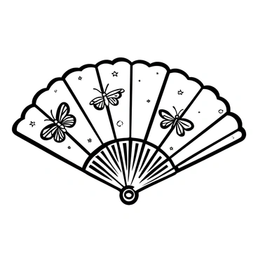 A Victorian lady's hand fan opened wide, showcasing intricate patterns on its surface. The hand fan is adorned with finely detailed illustrations of various moths, each depicted with delicate wings and unique patterns. The handle of the fan is elegantly designed, featuring ornate carvings. The fan is positioned against a soft, textured background that accentuates its design and intricate details.