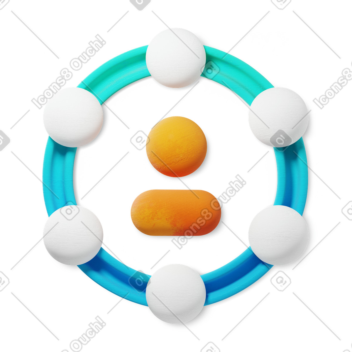 3D Microsoft Fluent illustration 스타일의 Customer avatar surrounded by circular network nodes for omnichannel experience 일러스트레이션 PNG, SVG 다운로드