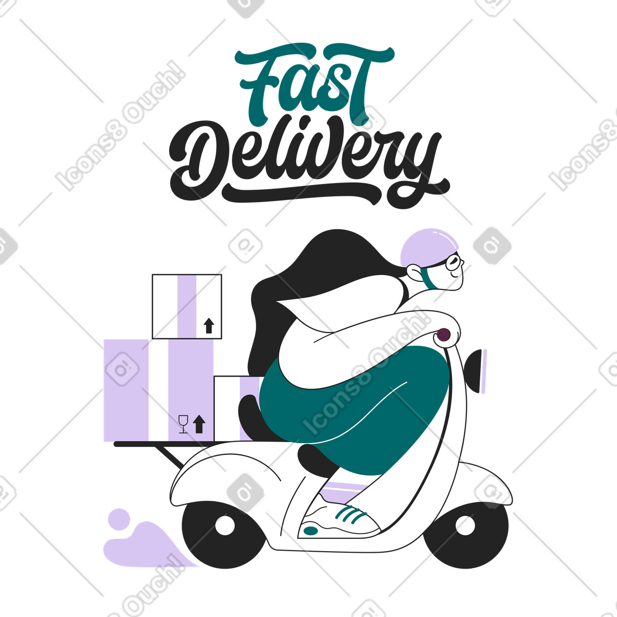 Illustration Rider with parcels on scooter, Express logistics and shipment service dans le style Sammy Line à télécharger aux formats PNG, SVG