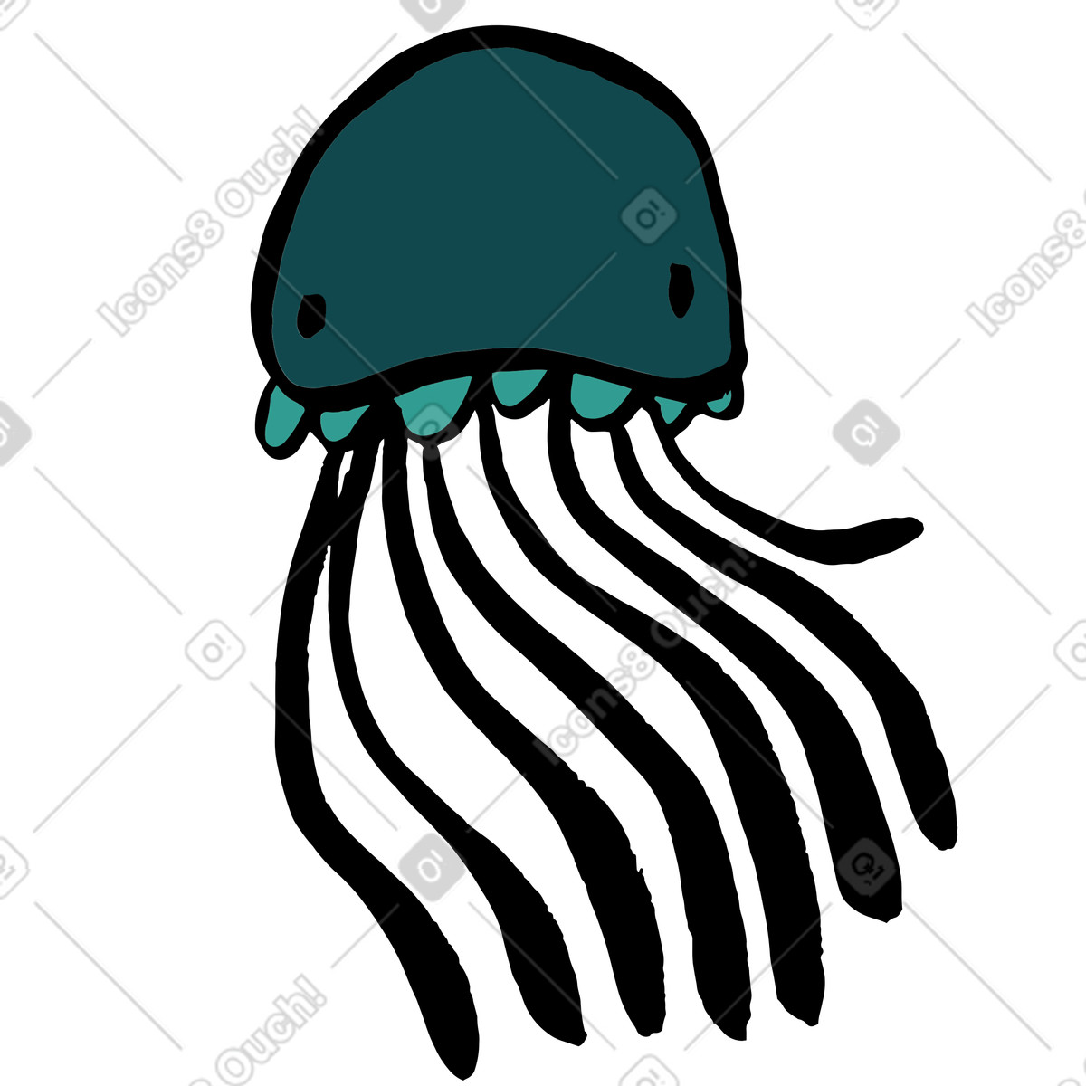 Dark green jellyfish illustration in Scandi style download in PNG, SVG