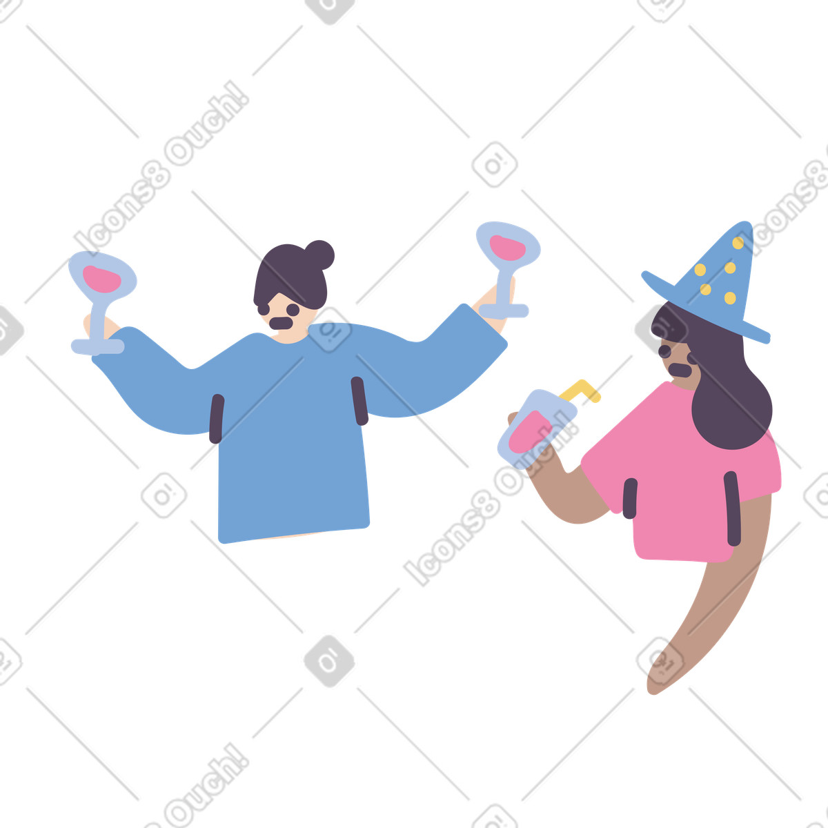 Donne che si godono un drink durante cocktail party illustrazione in stile Pluto scarica in PNG, SVG