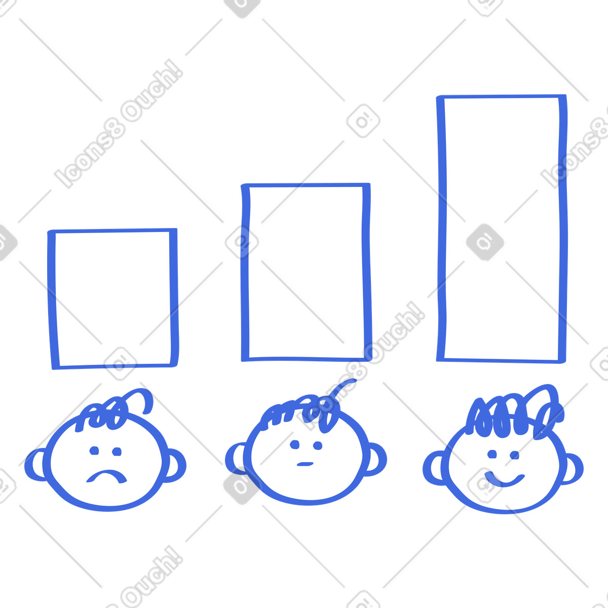 Иллюстрация Emotions bar chart with sad neutral happy faces progression в стиле Ballpoint Pen — скачать в форматах PNG, SVG