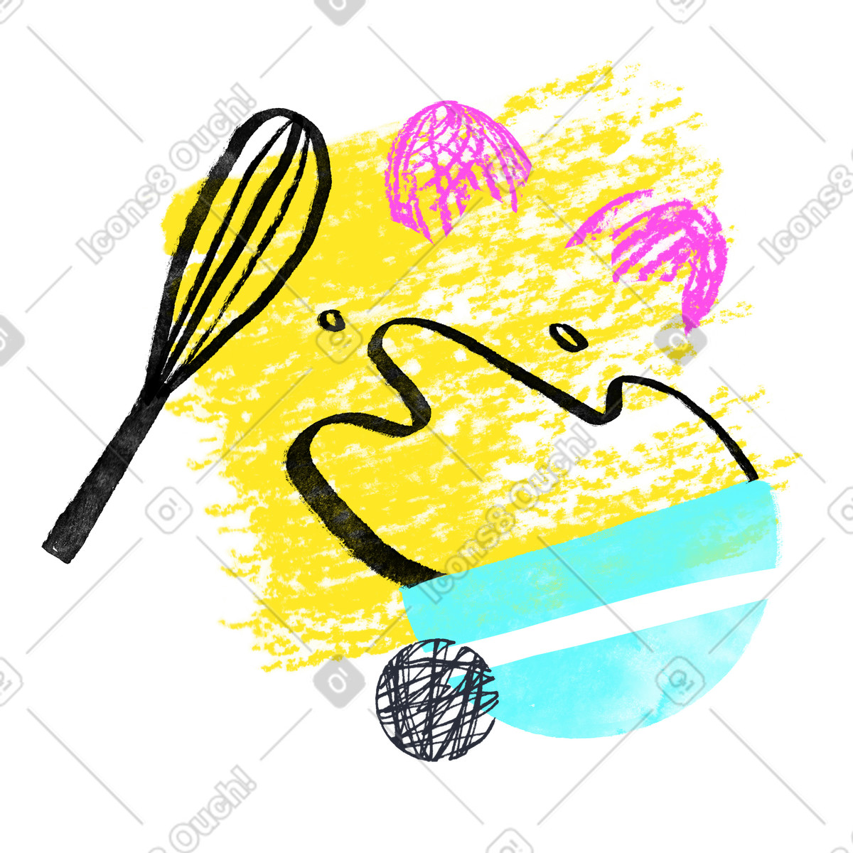 Inky スタイルの ウィスクを使ってボウルで料理をする のイラストをPNG、SVG形式でダウンロード