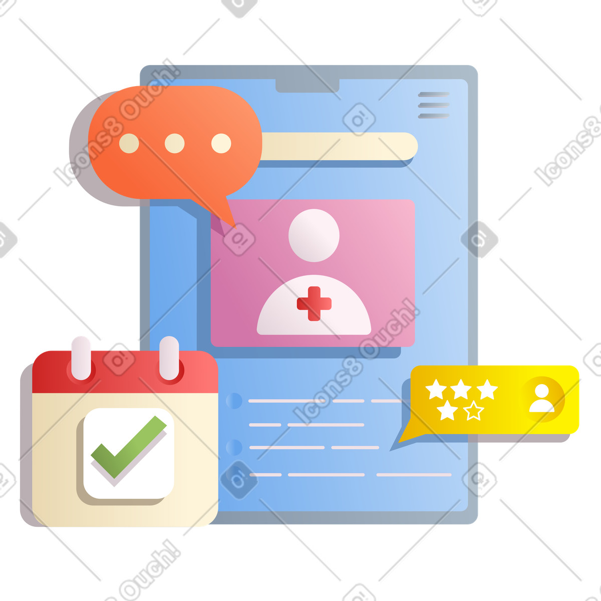 Illustration Rendez-vous médical en ligne dans le style Silky à télécharger aux formats PNG, SVG