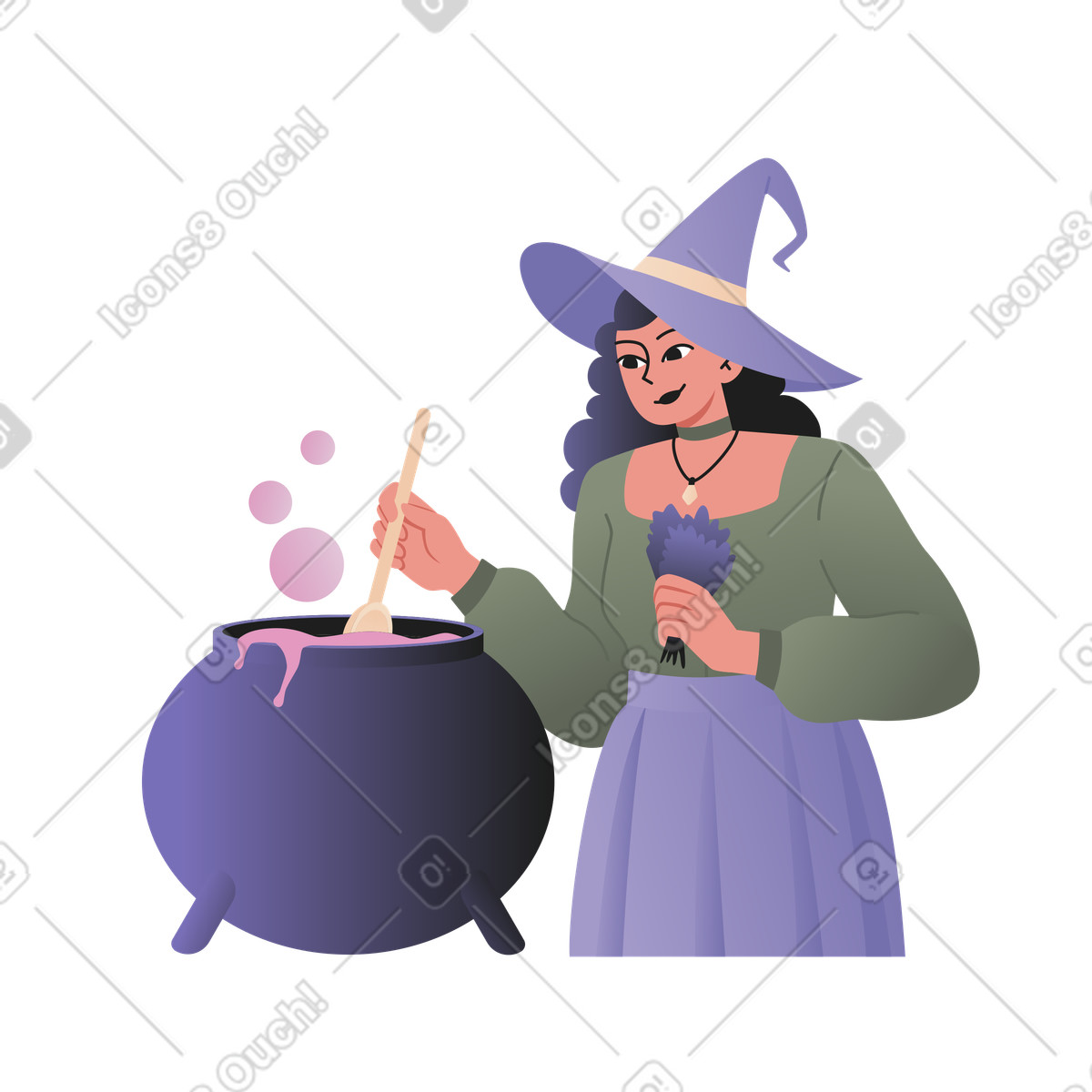 Illustration Sorcière d'halloween préparant une potion dans le style Coworking à télécharger aux formats PNG, SVG