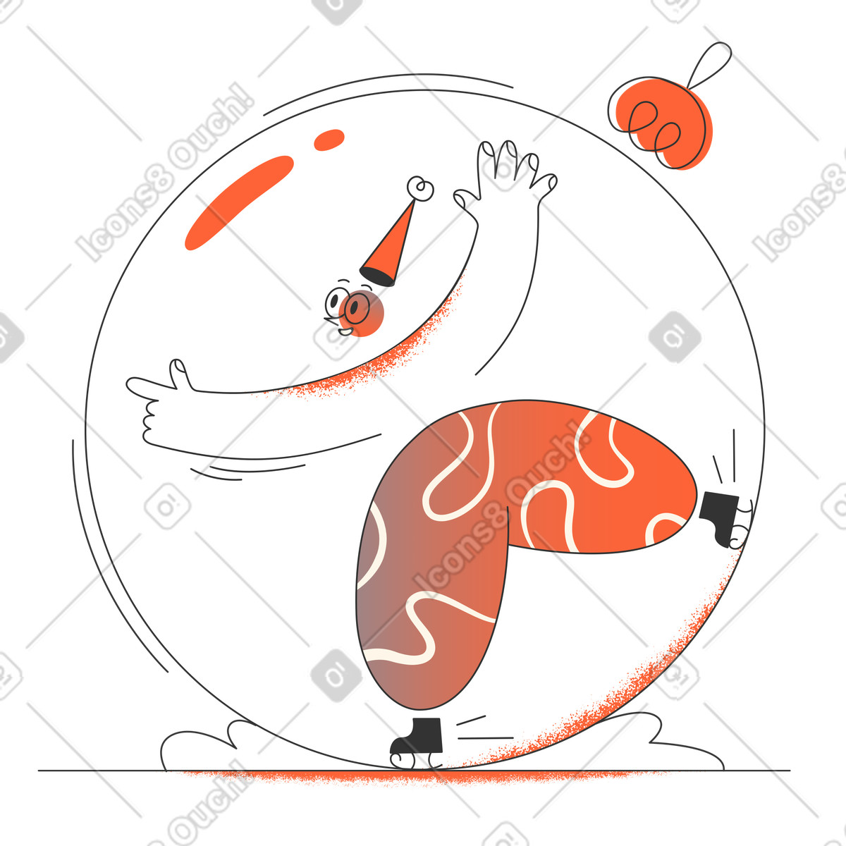Man in christmas hat rolling in christmas ball illustration in PNG, SVG