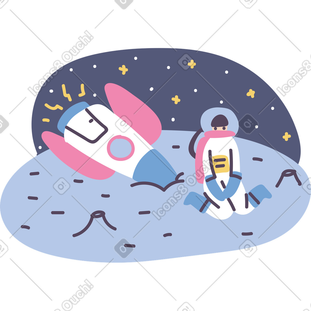 Spaceship crash on the Moon, Space disaster or fatal error illustration in Pluto style download in PNG, SVG