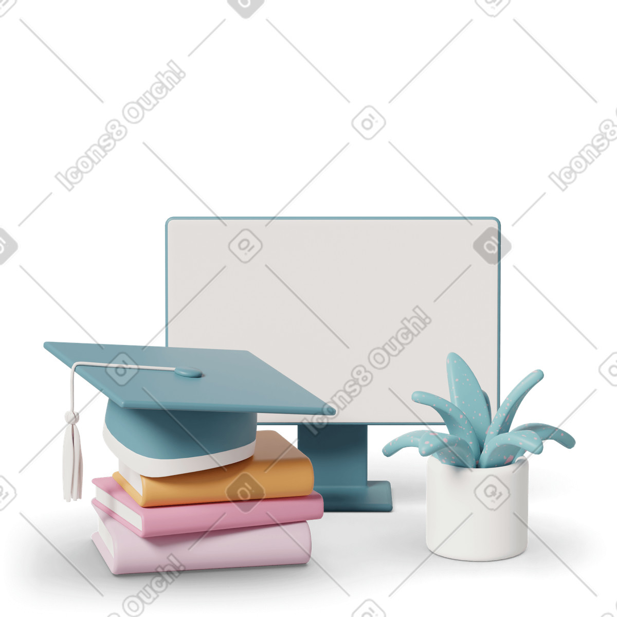 Graduates hat and books illustrazione in stile 3D Casual life scarica in PNG, SVG
