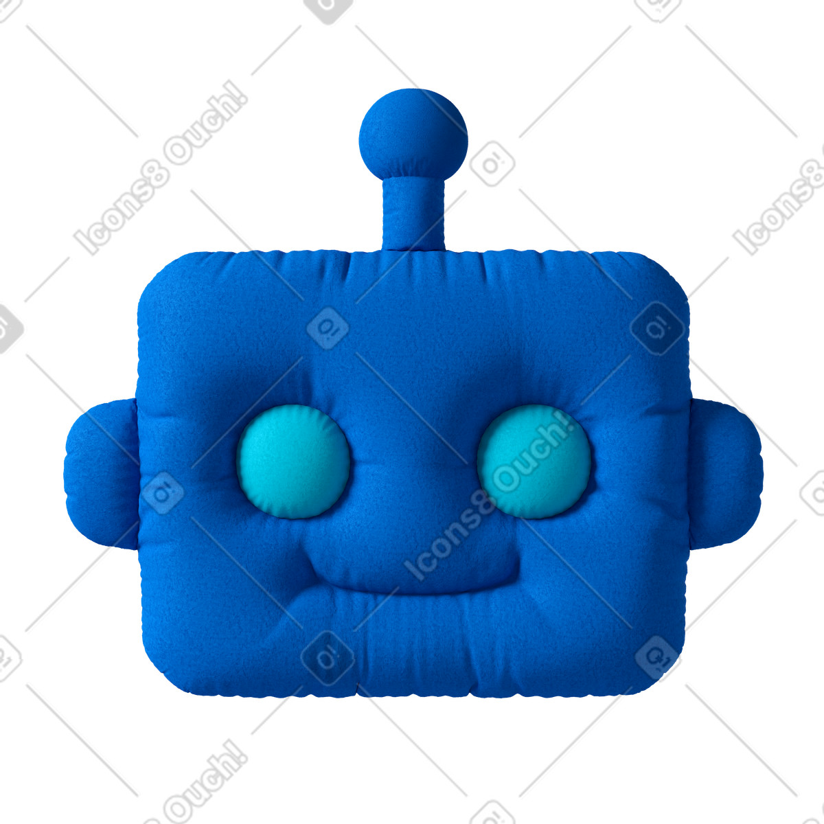 Smiling blue robot face, friendly ai assistant and chatbot interface illustration in 3D Plush icons style download in PNG, SVG