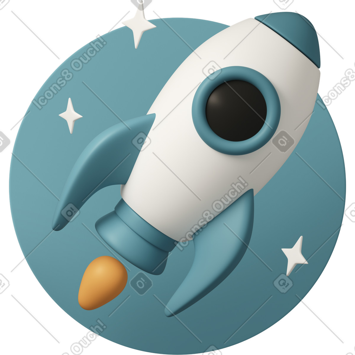 Rocket in flight on blue illustrazione animata stile 3D Casual life scaricabile GIF, Lottie (JSON), AE