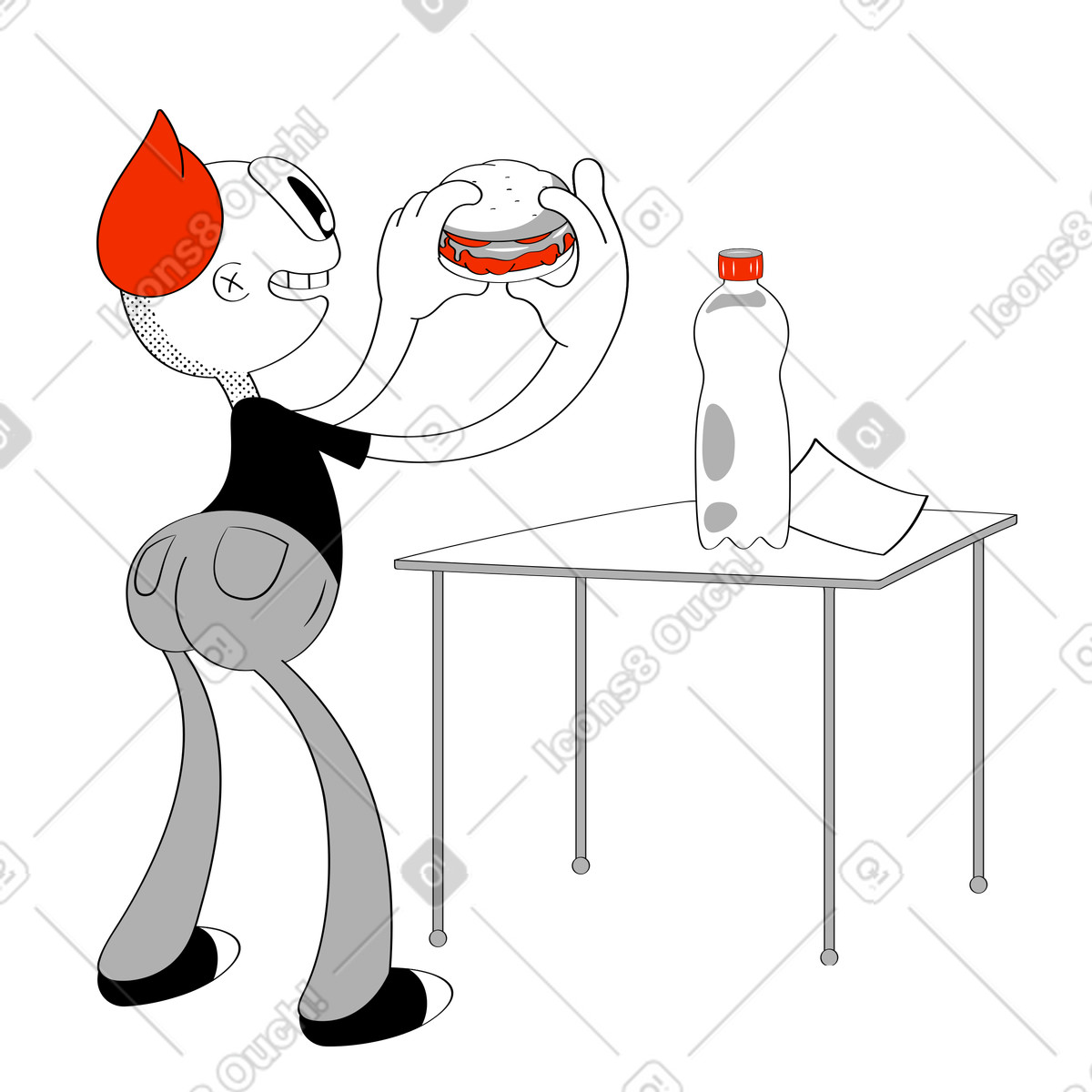 Illustration Homme, manger, hamburger dans le style Looney à télécharger aux formats PNG, SVG
