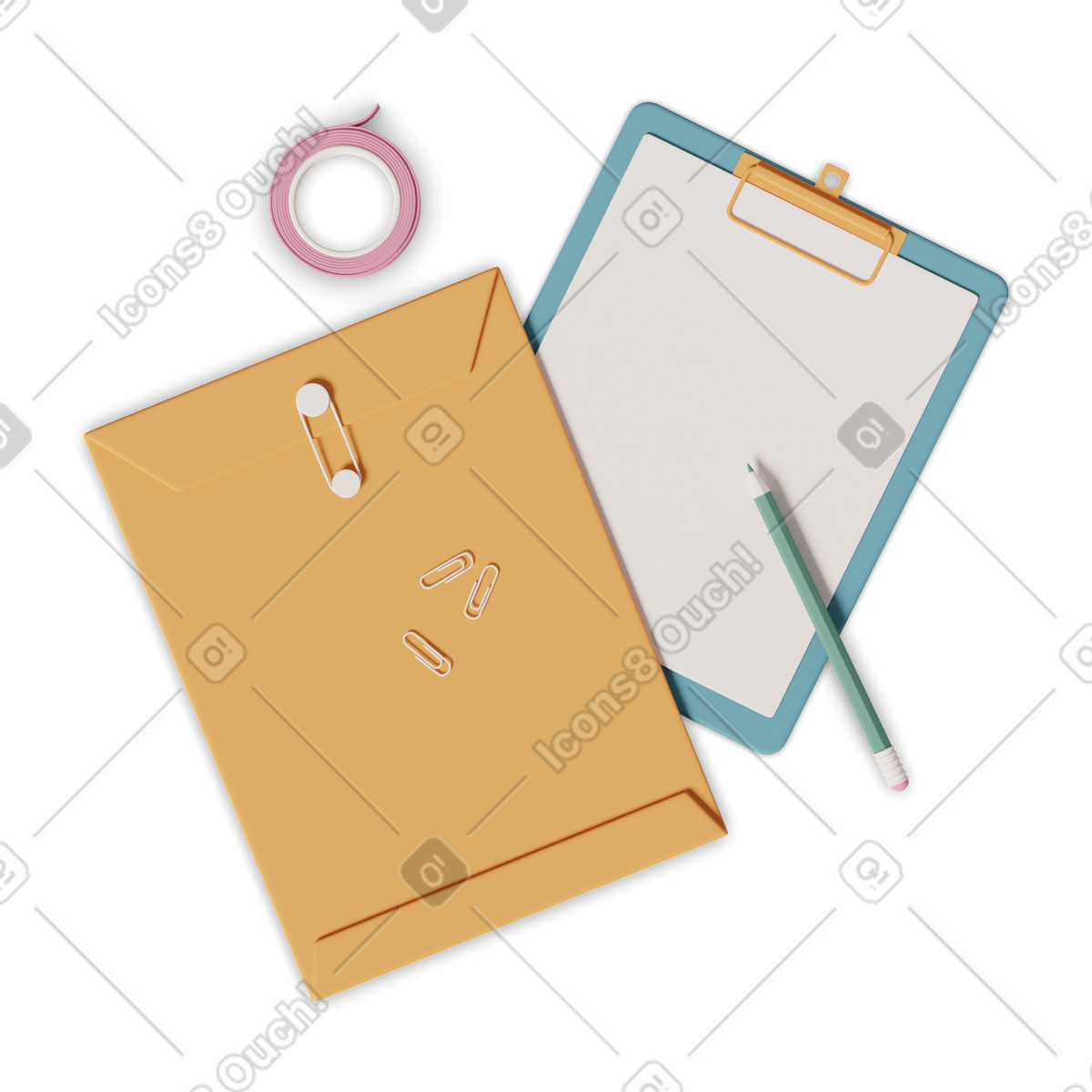 Ilustración Business letter documents and pencil en estilo 3D Casual life a descargar en PNG y SVG